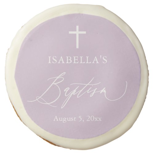 Dusty Purple White Cross Girl Baptism Sugar Cookie