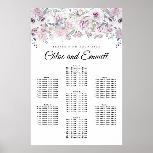 Dusty Purple White Floral 7_Table Seating Chart