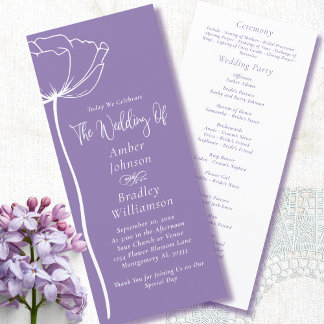 Dusty Purple White Floral Script Simple Wedding Program