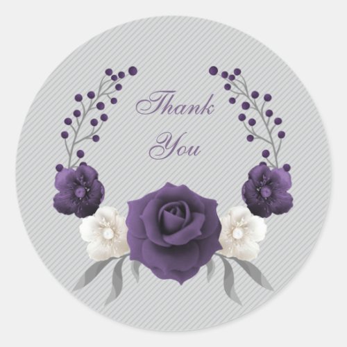 dusty purple white floral wreath classic round sticker