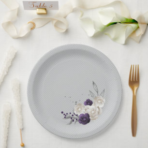 dusty purple white flowers botanical paper plates