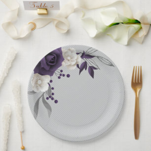 dusty purple white flowers botanical paper plates