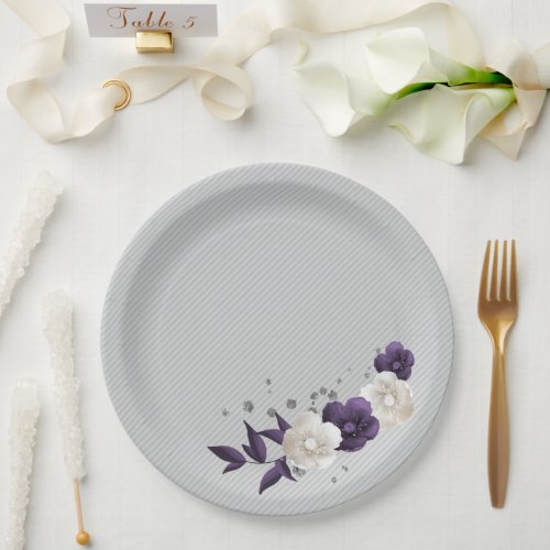 dusty purple white flowers botanical paper plates