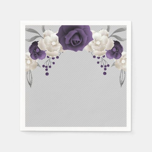 dusty purple white flowers gray wedding napkins