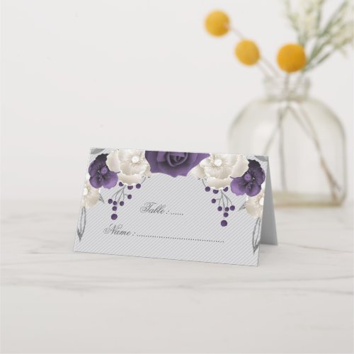 dusty purple  white flowers  place card