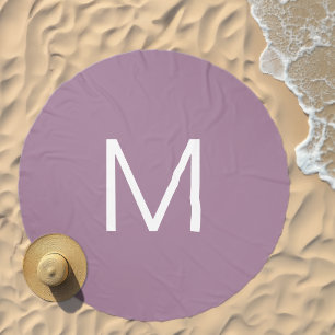 Dusty Purple & White Modern Minimalistic Letter Beach Towel