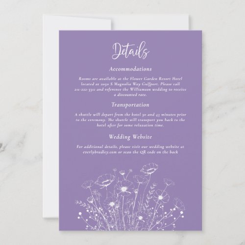 Dusty Purple White Script Floral Detail Enclosure Invitation