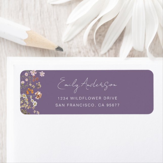 Dusty Purple Wildflower Boho Garden Return Address Label (Insitu)