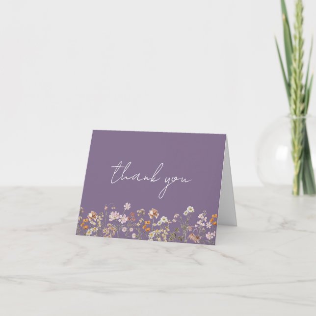 Dusty Purple Wildflower Bridal Shower Garden Thank You Card (Front)