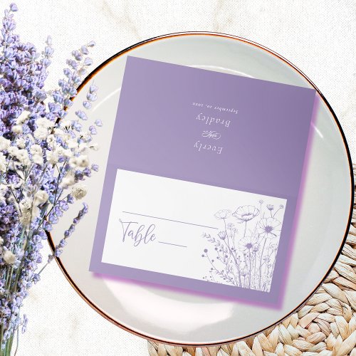 Dusty Purple Wildflower Floral Script Simple Place Card