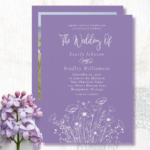 Dusty Purple Wildflower QR Code Photo Wedding Invitation