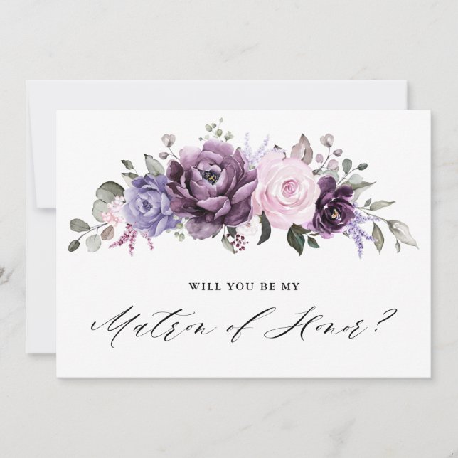 Dusty Purple Will you be my Matron of Honor Invitation (Front)