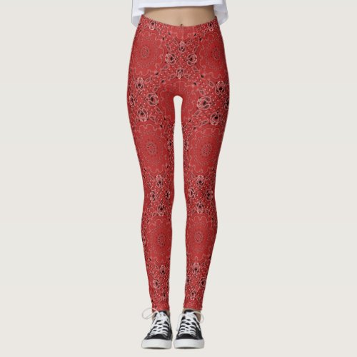 Dusty Red Bandana Pattern Leggings