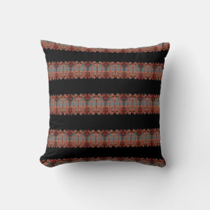 Dusty Red Blue on Black Mediterranean Small Mosaic Throw Pillow