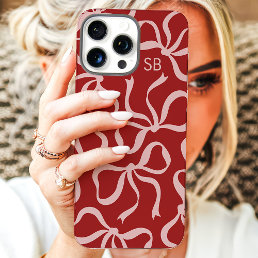 Dusty Red Bow Monogram iPhone 16 Pro Max Case