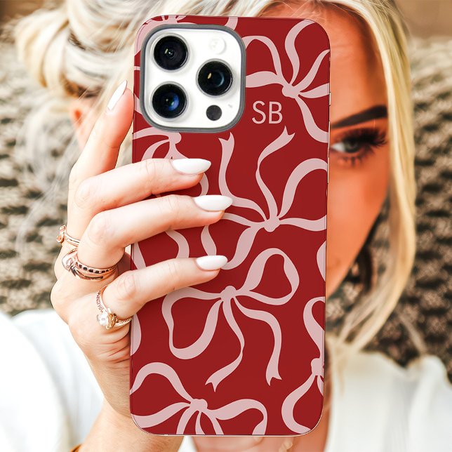 Dusty Red Bow Monogram Case-Mate iPhone Case (Creator Uploaded)