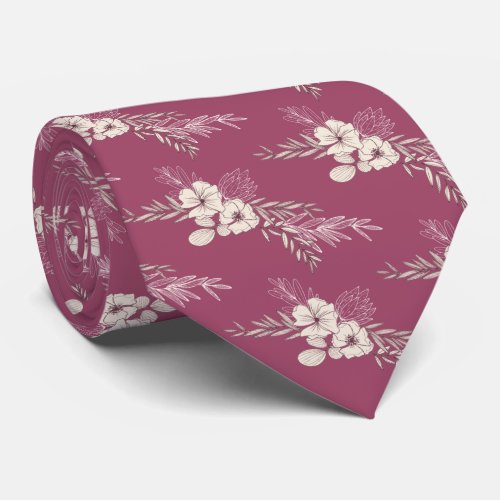 Dusty Red Floral Wedding  Neck Tie