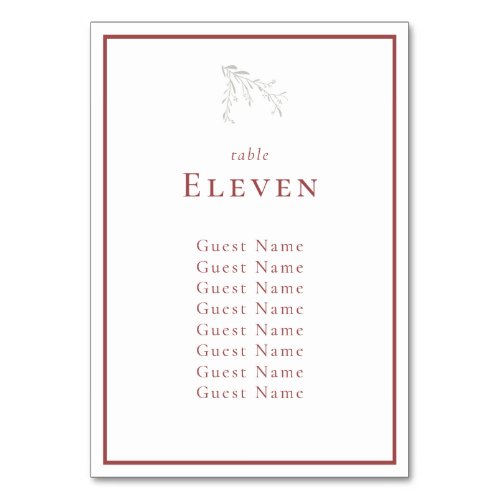 Dusty Red Leaves and Berries Table Seating Chart Table Number