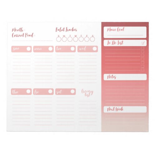Dusty Red Pink Gradient Weekly Planner Notepad