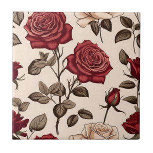 Dusty Red Rose Pattern Ceramic Tile