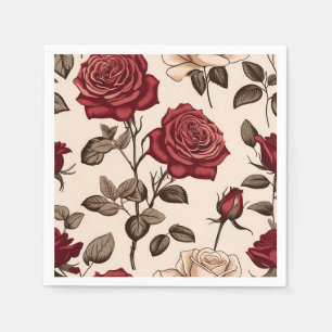 Dusty Red Rose Pattern Napkins