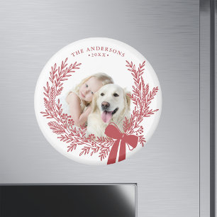 Dusty Red Simple Christmas Wreath Photo Magnet