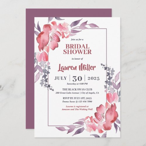 Dusty Red Spring Flower Floral Bridal Shower Invitation