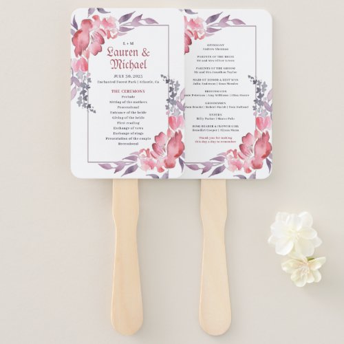 Dusty Red Watercolor Spring Flower Floral Wedding Hand Fan