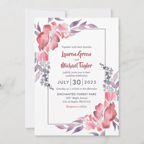 Dusty Red Watercolor Spring Flower Floral Wedding Invitation
