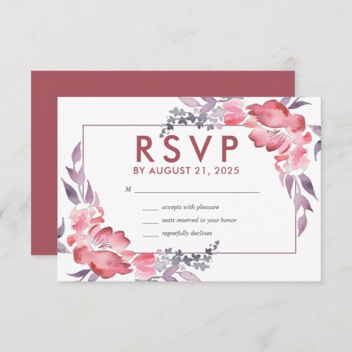 Dusty Red Watercolor Spring Flower Floral Wedding RSVP Card