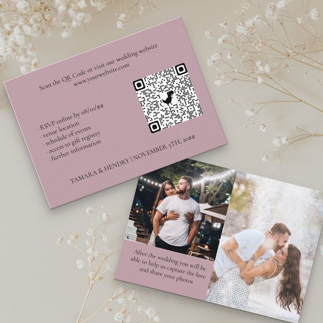 Dusty Rose 2 Photo Online RSVP QR Code Wedding Enclosure Card (Creator Uploaded)