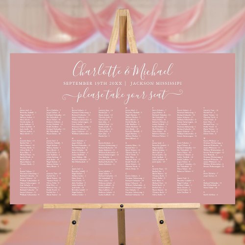 Dusty Rose 300 Names Wedding Seating Chart Sign