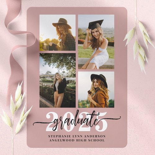 Dusty Rose 4 Photo Collage Grad Announcement