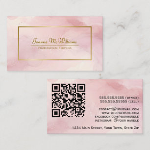 Dusty Rose Abstract Watercolor & Gold QR Code Business Card
