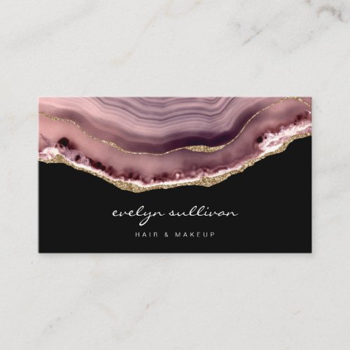 dusty rose agate on black business card