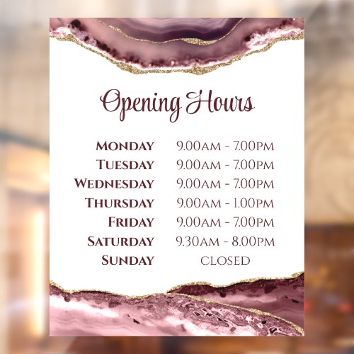 Dusty Rose Agate Opening Hours Window Cling