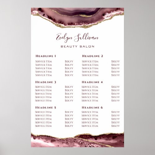 Dusty Rose Agate Price List Poster