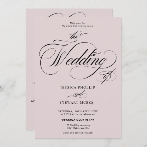 Dusty rose all in one calligraphy wedding invitation