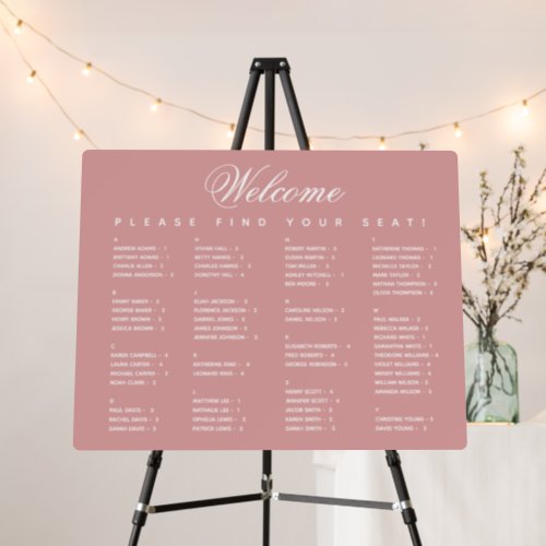 Dusty Rose Alphabetical Seating Chart Modern Pink Foam Board