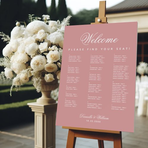 Dusty Rose Alphabetical Seating Chart Wedding Pink Foam Board