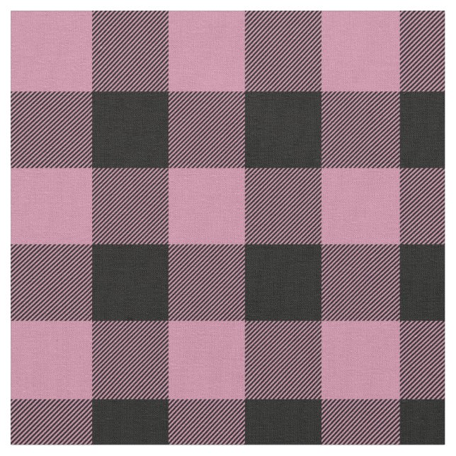 Dusty Rose and Black Buffalo Plaid Fabric (Close Up)