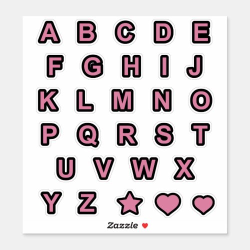  Dusty Rose and Black Capital Letters Alphabet Sticker