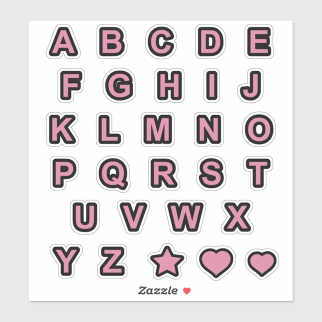  Dusty Rose and Black Capital Letters Alphabet Sticker (Sheet)