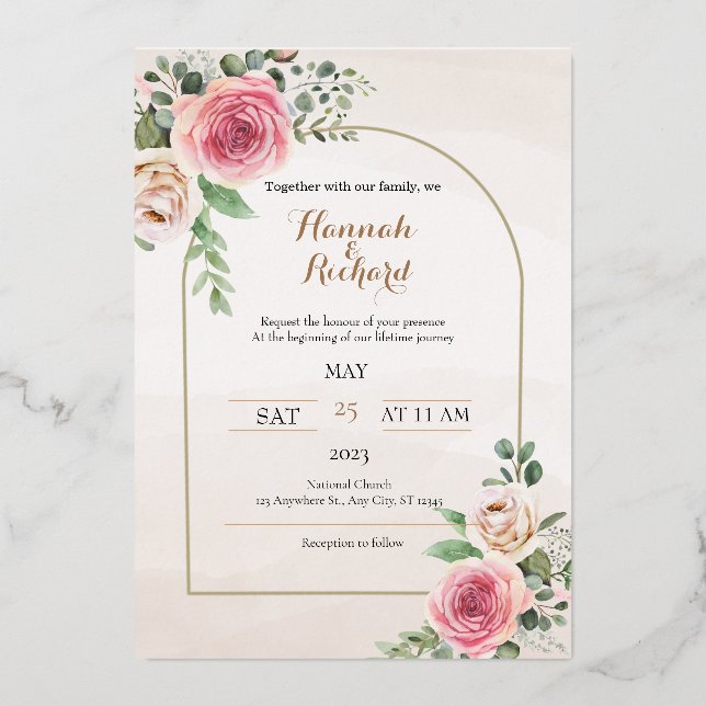 Dusty rose and blush floral weddingFoil Invitation Foil Invitation (Front)