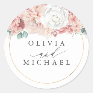 Dusty Rose and Blush Flowers Elegant Wedding Classic Round Sticker