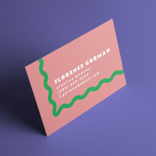 Dusty Rose and Bright Green Wavy Frame Business Card