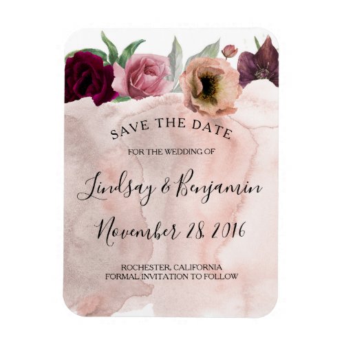 Dusty Rose and Burgundy Floral Save the Date Magnet