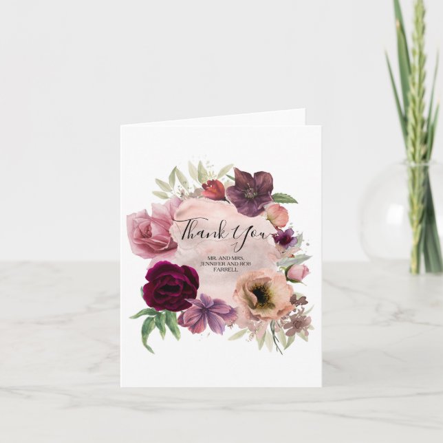 Dusty Rose and Burgundy Floral Thank You (Front)