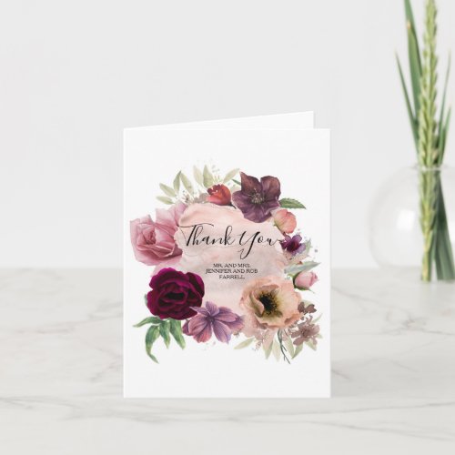 Dusty Rose and Burgundy Floral Thank You