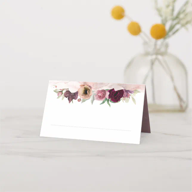 Dusty Rose and Burgundy Red Floral Vintage Wedding Place Card | Zazzle